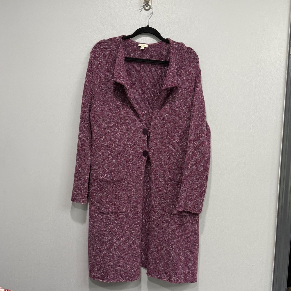 JJill Womens XL Purple Marled Knit Longline Cardigan Sweater Button Front Pocket